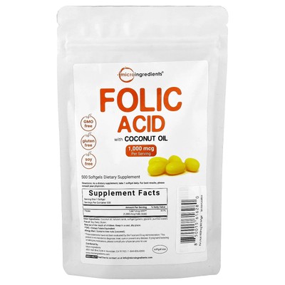 Folic Acid, 1,000 mcg, 500 Softgels