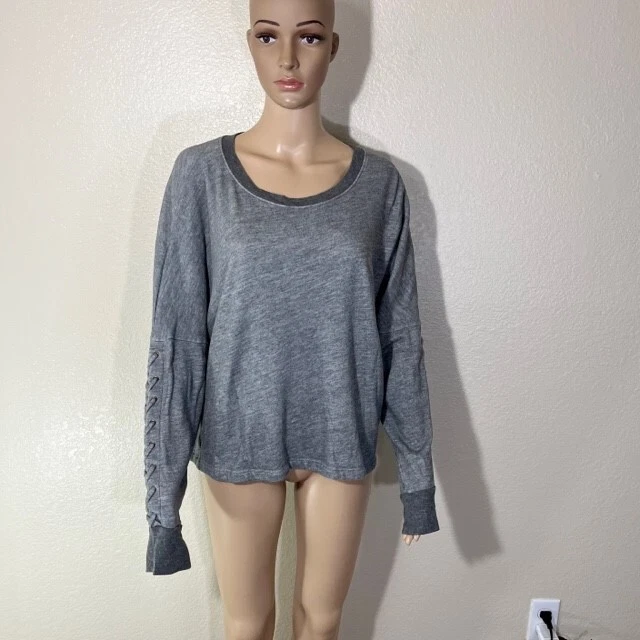 beyond-yoga heather lace sleeve detail sweatshirt