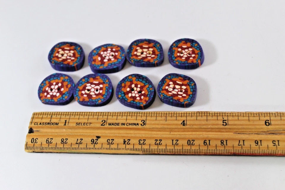 Set of 8 Polymer Fimo Clay Multicolor Abstract Buttons Just Under 1" Across - Image 2 of 3