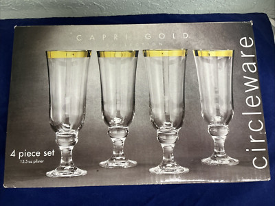 Circleware Capri Gold Collection Pilsner Glasses 15.5 oz  Set Of 4 NEW IN BOX