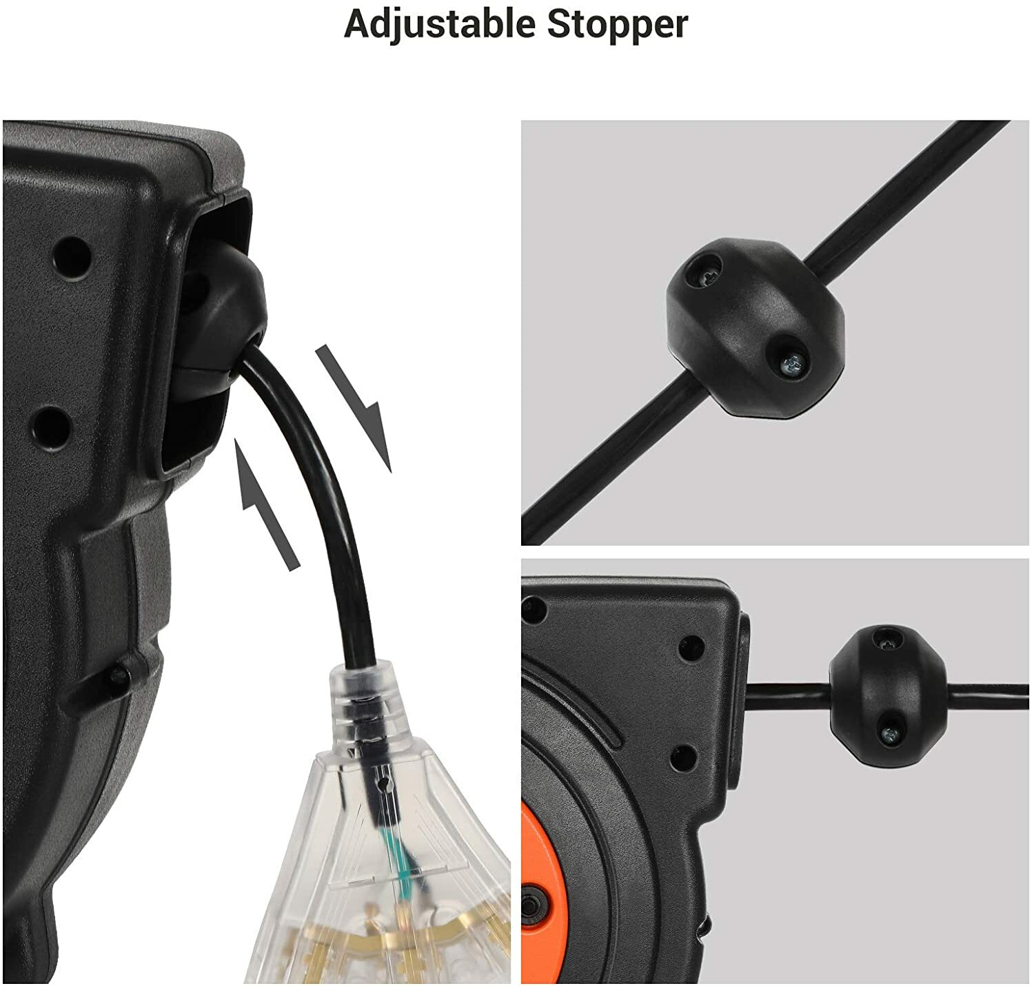 DEWENWILS Retractable Extension Cord Reel 40 FT 12AWG/3C Power Cord SJTOW 15 Amp