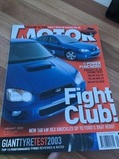 MOTOR Car magazine JAN 2003 CAYENNE SL55 WRX E55 XR6T TYRE TEST GTR BOXSTER A4