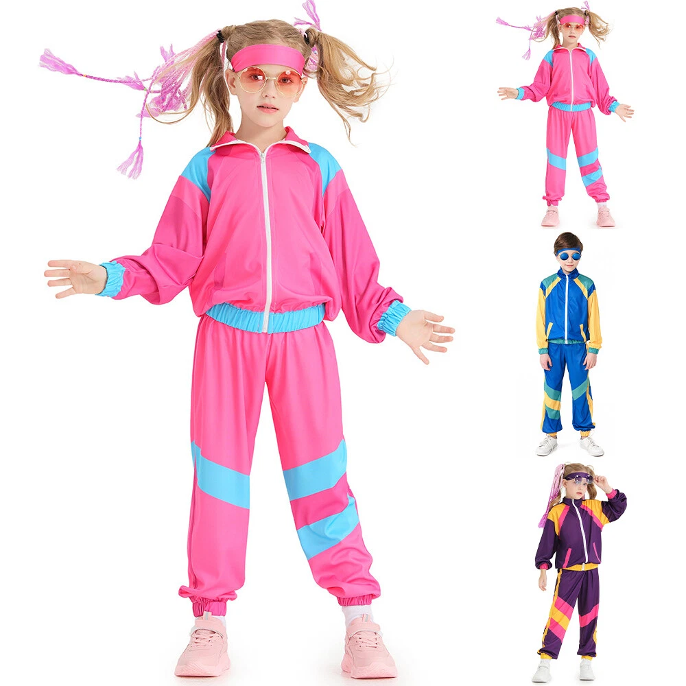 Barbie 80s Tracksuit Kids Hip Hop Costume Top Pants Sets Retro Dance Sportswear
