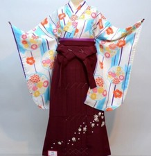 Furisode Kimono  Hakama  Obi sash, Jyuban set L Size Brand New White Purpl F/S