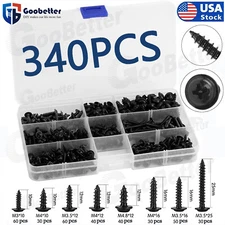 340PCS POZI FLANGE HEAD SELF TAPPING SCREWS BLACK FLANGED TAPPERS SCREW M3-M4.8