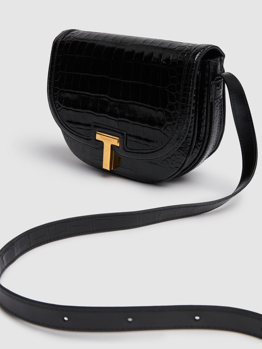 バッグ・カバンその他 TOM FORD WOMEN Wallis Crossbody Bag Black TOM FORD Wallis Black Embossed Shiny Leather Crossbody Bag