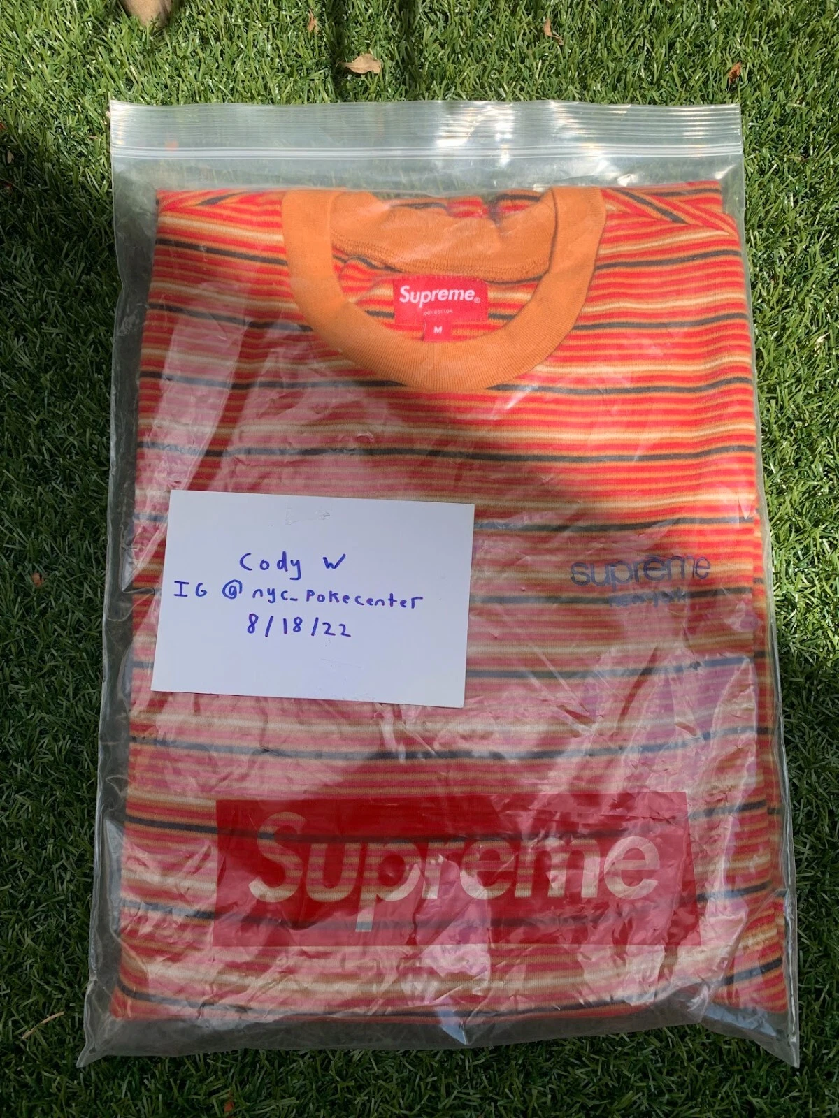 Chemise rayée orange logo classique Supreme New York taille M neuve avec étiquette