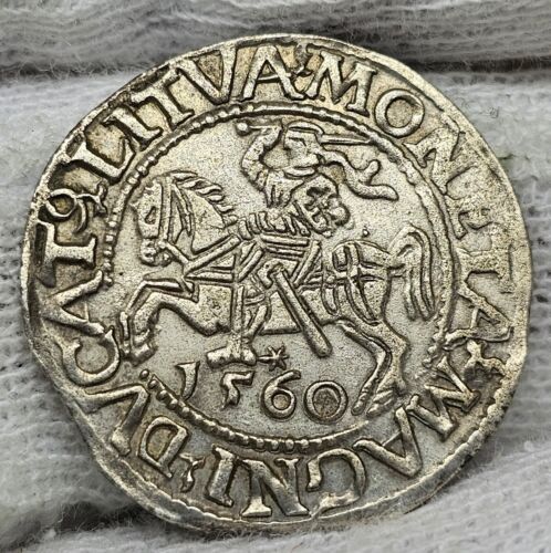 Lithuania Silver 1560 1/2 Half Groschen Groat Sigismund II Beautiful Grade!! - Foto 1 di 5