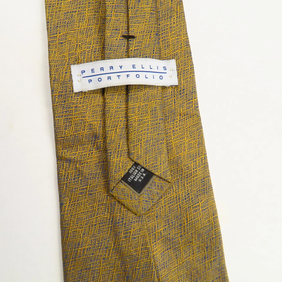 Vintage Perry Ellis Portfolio Gold Purple Woven Neck Tie 56x3.75 80s 70s Class - Image 3 of 4