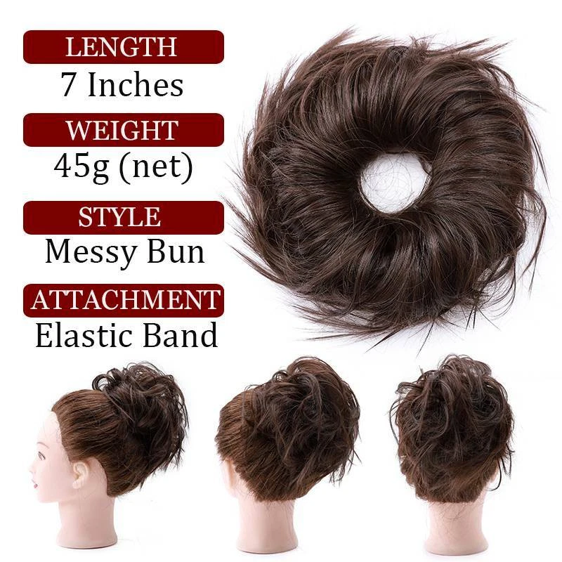 Peça de cabelo coque encaracolado bagunçado Scrunchie Updo capa extensões de cabelo reais como humanos EUA - Imagem 3 de 4