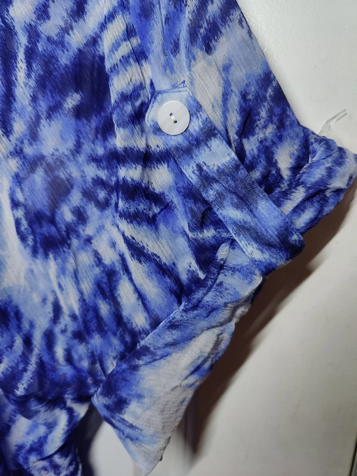 Top INC International Concepts azul blanco media manga tie dye transparente 100 % seda 16 Foto 4 de 4