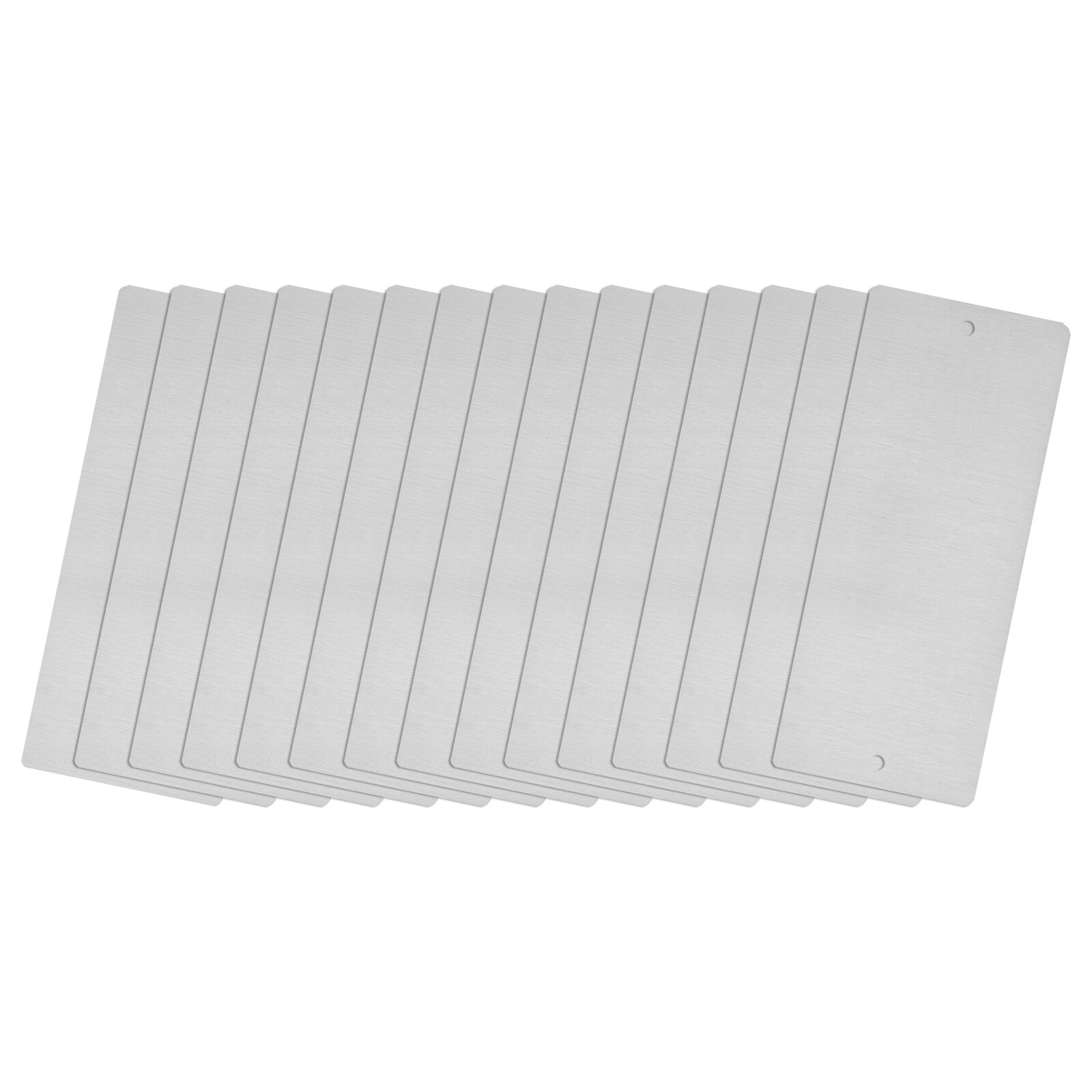 80x30x0.4mm Brushed Stainless Steel Blank Metal Card with Hole Silver Tone 15Pcs