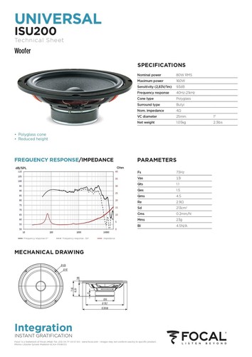 Set 6 Altavoces Focal Universal para VW Golf IV Descapotable (1E7) - Imagen 2 de 6