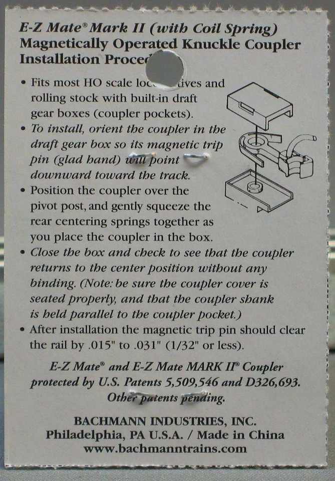 BACHMANN HO EZ MATE UNDER SHANK KNUCKLE COUPLER MEDIUM Electric Trains BAC78028 - Image 2 of 2