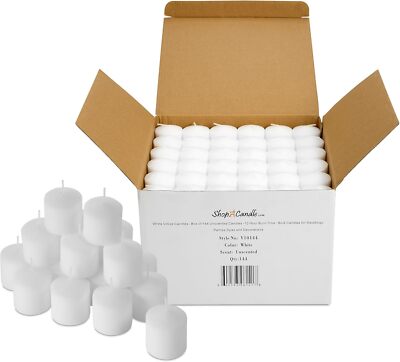 Bulk Pack of 144 White Votive Candles - Box of 144 Unscented Candles - 10 Hour