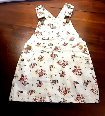 Girls Toddler Floral Bib Overall Dress Size 2 Garden Floral  Denim 100% Cotton