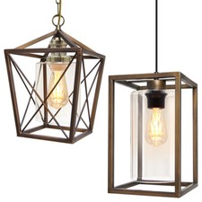 Vintage Brass Glass Shade Pendant Ceiling Chandelier Home Pub Diner Lanterns