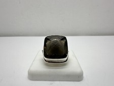 Vintage 925 Sterling Silver Large Smokey Quartz Cocktail Ring Size 8.75
