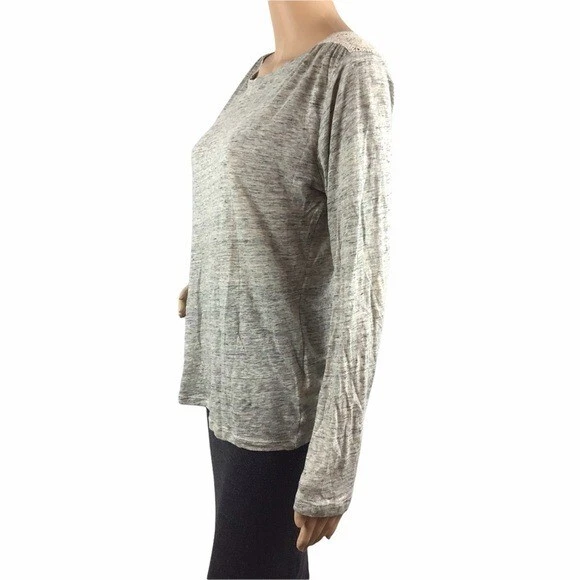 Top Gap Talla XS Gris Lino Encaje Manga Larga Foto 4 de 4