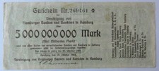 5 Milliarden Mark -  12.Okt. 1923 - Gutschein der Vereinigung Hamburger Banken