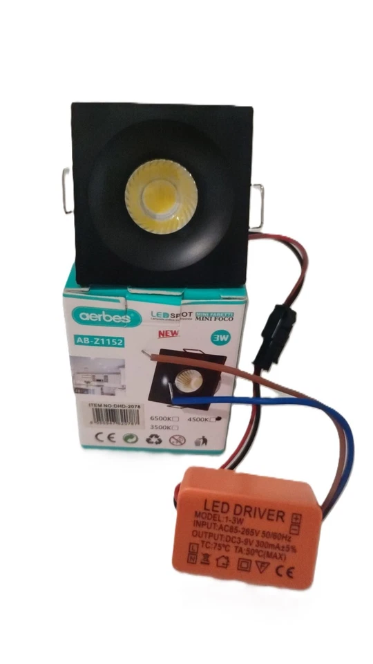 Mini Faretto LED COB 3W NERO Incasso A Molle Punto Luce Spot Fisso 240Lm Ip20 - Immagine 4 di 4