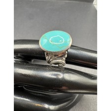 Vintage Southwestern Turquoise Oval Cut Filigree 925 Sterling Silver Ring Sz 7.5