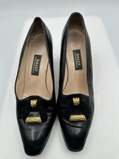Vintage Bally Black Leather Pump Heel Women Sz 5E/ US 7.5
