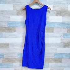 Joseph Ribkoff Textured Stretchy Bodycon Sheath Dress Blue Sleeveless Womens 10