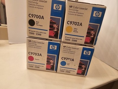  4 Hp Color LaserJet Print Cartridges 1500 2500 Cyan Magenta Yellow Black New 