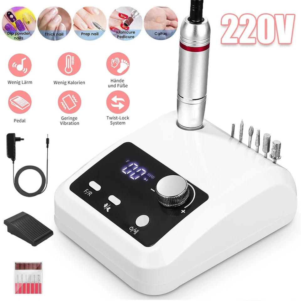 Elektrische Nagelfräser 45000 U/min Nagelfeile Maniküre Profi Pediküre Set Bits - Bild 3 von 4