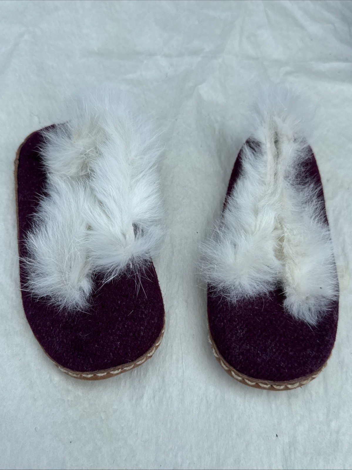 SAOLA Pantofole vintage per bambini in feltro di lana con bordo in vera pelliccia fatte a mano suola in pelle