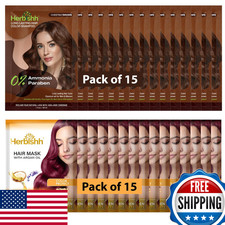 Herbishh Travel Pack Hair Dye Color Shampoo  15pc Argan Hair Mask Chestnut 