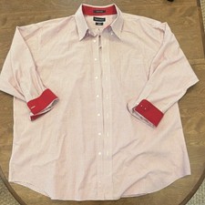 Paul Fredrick Non-Iron Cotton Classic Fit Red White Dress Shirt 20 x 35 B T