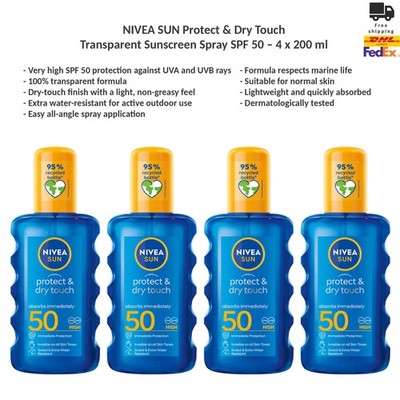 4x Nivea Sun Protect & Dry Touch SPF50 Sunscreen Spray UVA UVB 200ml