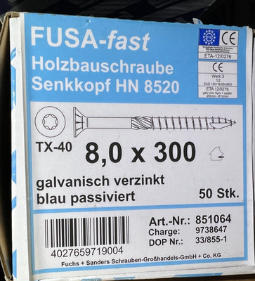 FUSA-fast 2.0 Holzbauschrauben 8x300mm Seko 50St. verz. ETA  /  MalregK10untxx