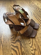 Vero Cuoio Women Brown Snakeskin Leather Ankle Strap Buckle Sandal 37 Brand New