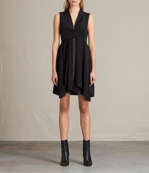 Women AllSaints Dress Black Silk 36 / S / 44 #4VJ5
