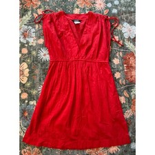 Lauren Ralph Lauren Red Cotton Gauze V-Neck Empire Waist Dress Sz M Party Dinner