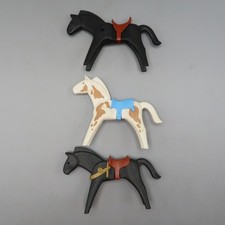 Playmobil Geobra Vintage 1974 White Tan Black Horse Lot 3 Horses Saddles