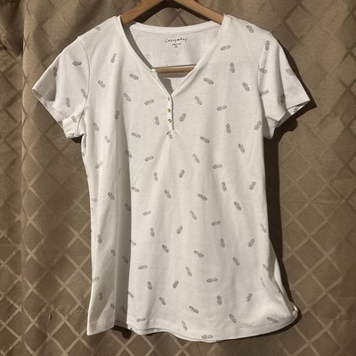 Casey Key Women s Cotton Blend Ivory Pineapple Short Sleeve T-Shirt Size Small