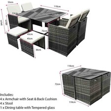 Rattan Garden Furniture Set Cube Dining Table Chair Stool 8 Seater Outdoor Patio