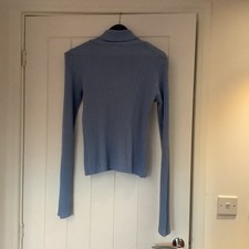 VINTAGE Roll Neck Jumper Sweater UK XS Light Blue Acrylic Ribbed Y2K Turtleneck