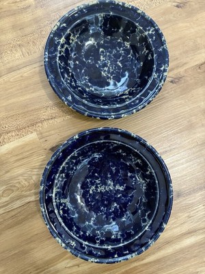 Set Of 2- #1961 Bennington Potters Blue Agate Rimmed Soup Bowl 8.5  Pottery