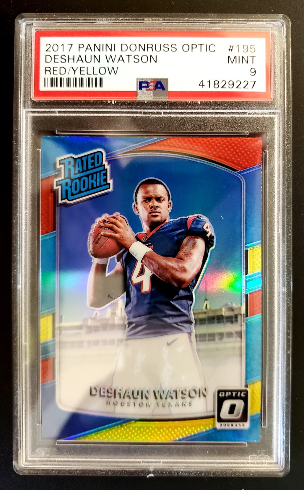 2017 Donruss Optic Rated Rookie Deshaun Watson #195 Red/Yellow Prizm PSA 9