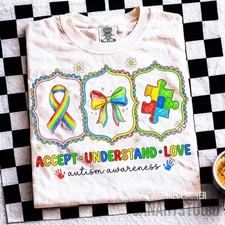 Autism Awareness Accept Understand Love Rainbow Puzzle Ribbon 2D T-shirt