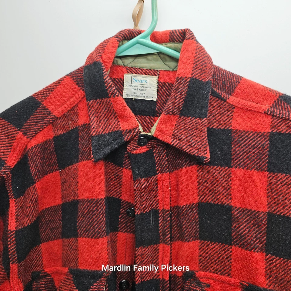 Chaqueta Camisa Sears Buffalo Mezcla Lana A Cuadros Para Hombres L Roja Negra Caza De Colección EE. UU. Foto 2 de 4