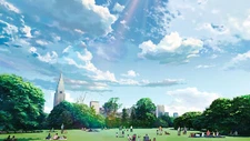 Landscape anime city park sky Custom Gaming Mat Desk