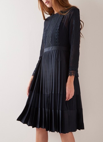 TED BAKER Looez floral lace sheer pleat skirt fit&flare dress midi victorian 0 6 - Picture 5 of 10