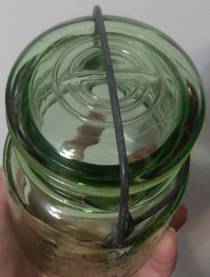 Vintage Green Grandma Wheaton's Old Fashioned Canning Jar With Metal