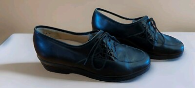 SALAMANDER Lady Kissy Leather Shoes  Sz 7 Black Laces Flat Luftpolster Sz 37-38